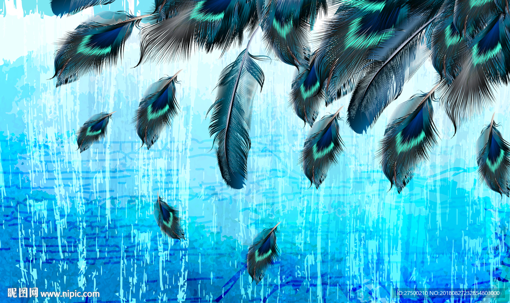 蓝色羽毛背景墙