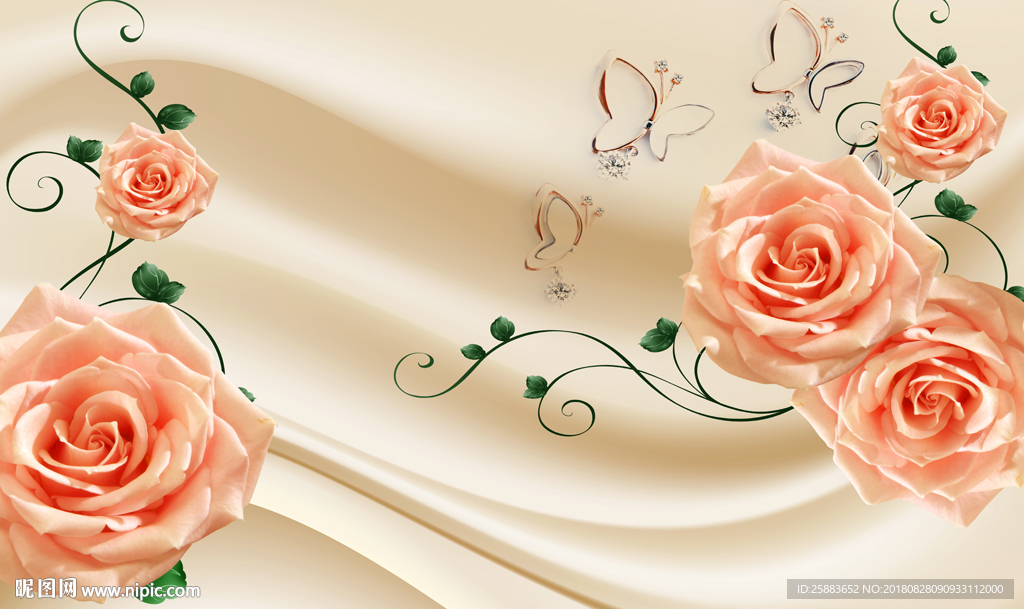 时尚3D玫瑰花电视背景墙