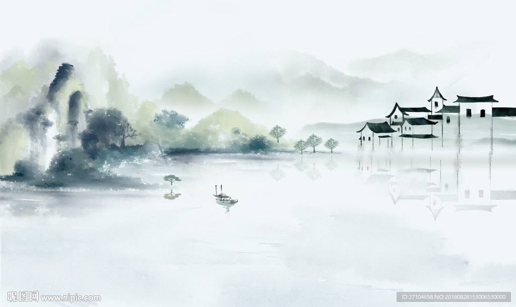 新中式水墨山水背景墙