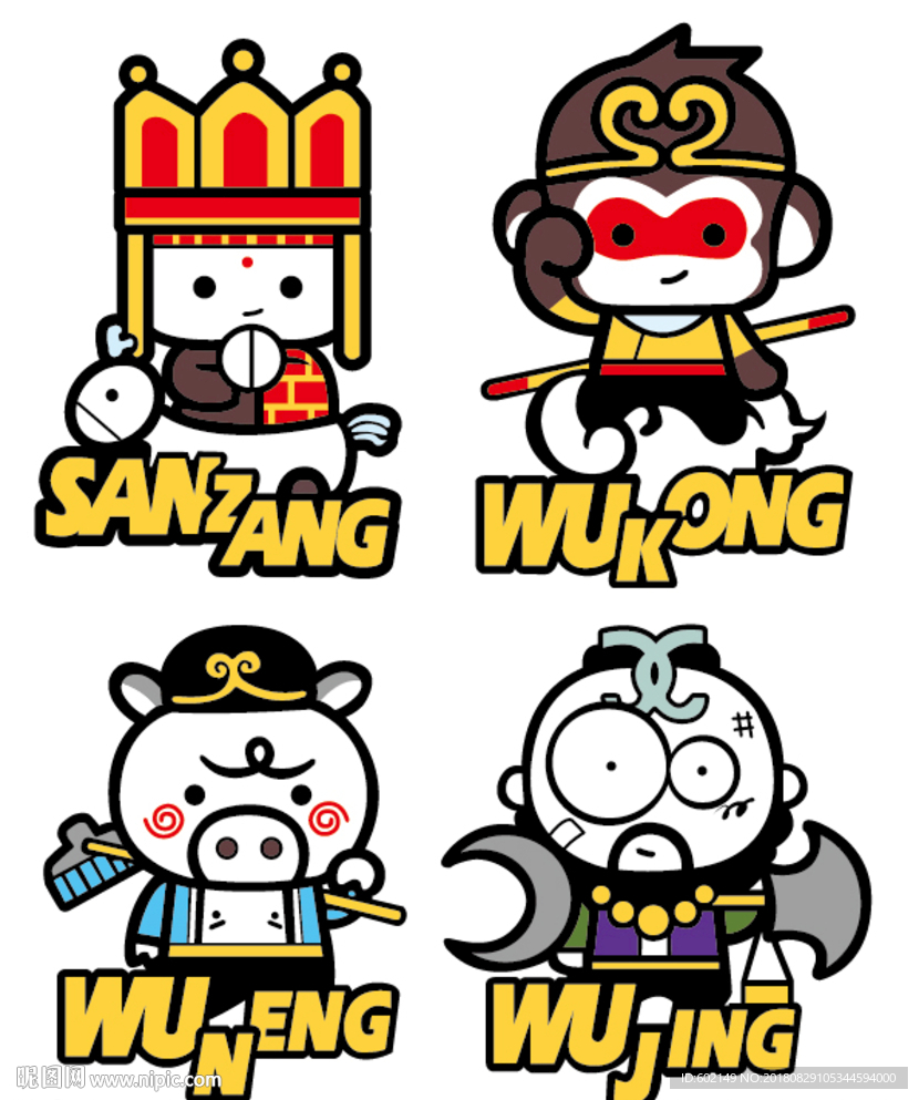 卡通西游记印花矢量图