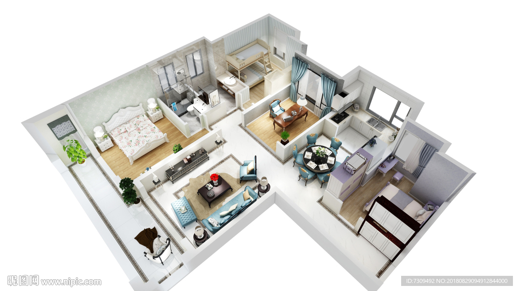 简欧家居装修户型效果图