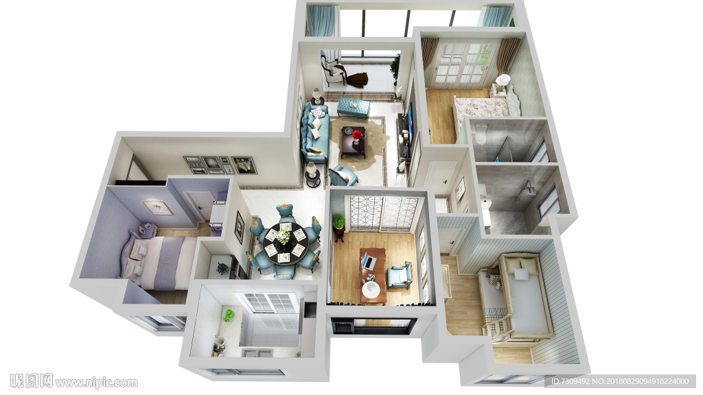 简欧风格家装户型效果图