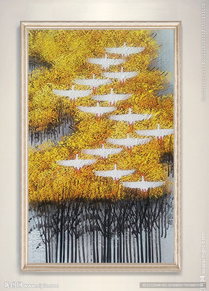 中式金色森林天鸟装饰画