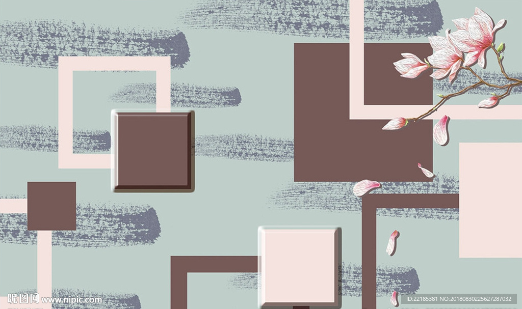 唯美简约几何桃花背景墙