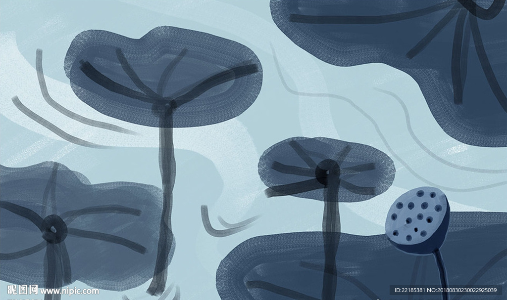 手绘莲花莲蓬背景墙