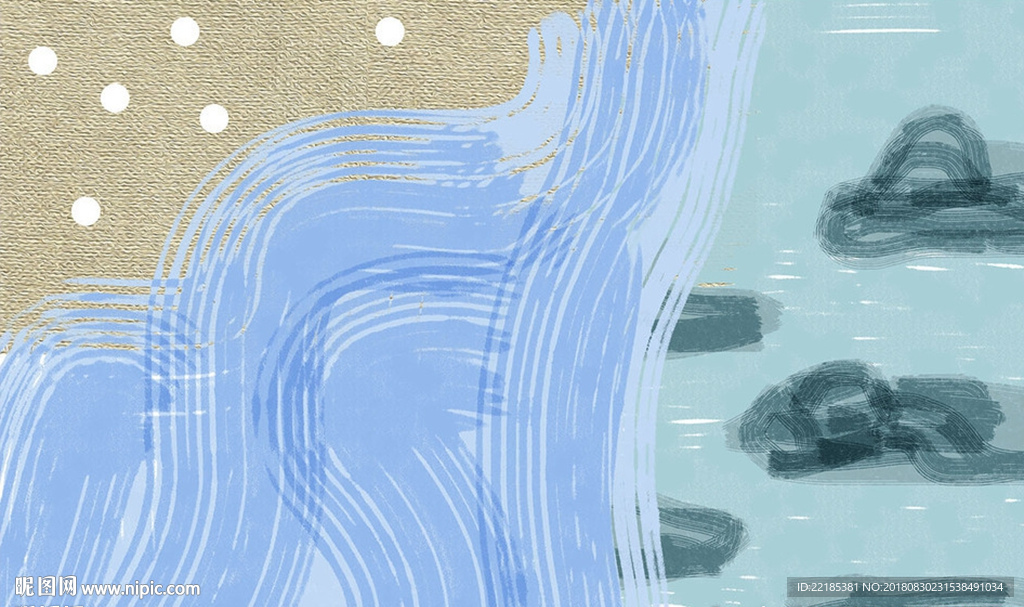 现代北欧简约手绘海景背景墙