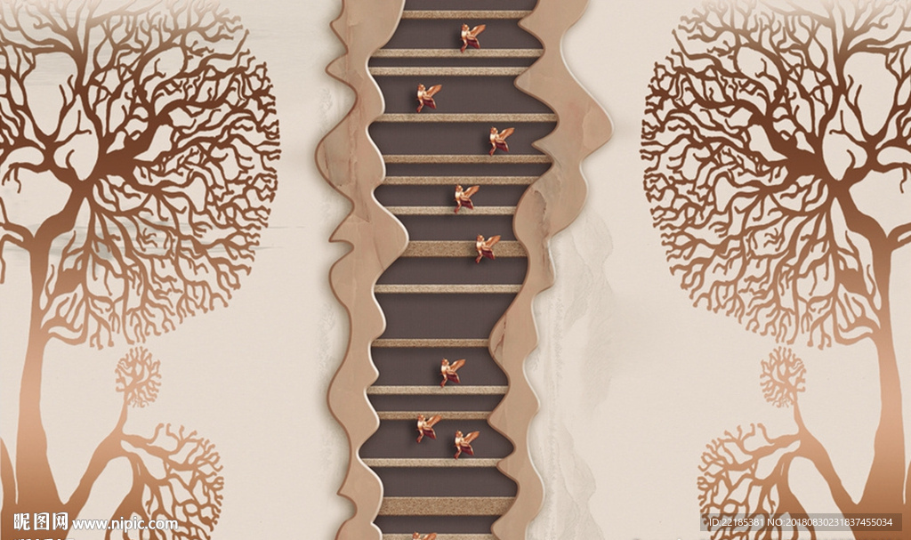 时尚树木小鸟背景墙