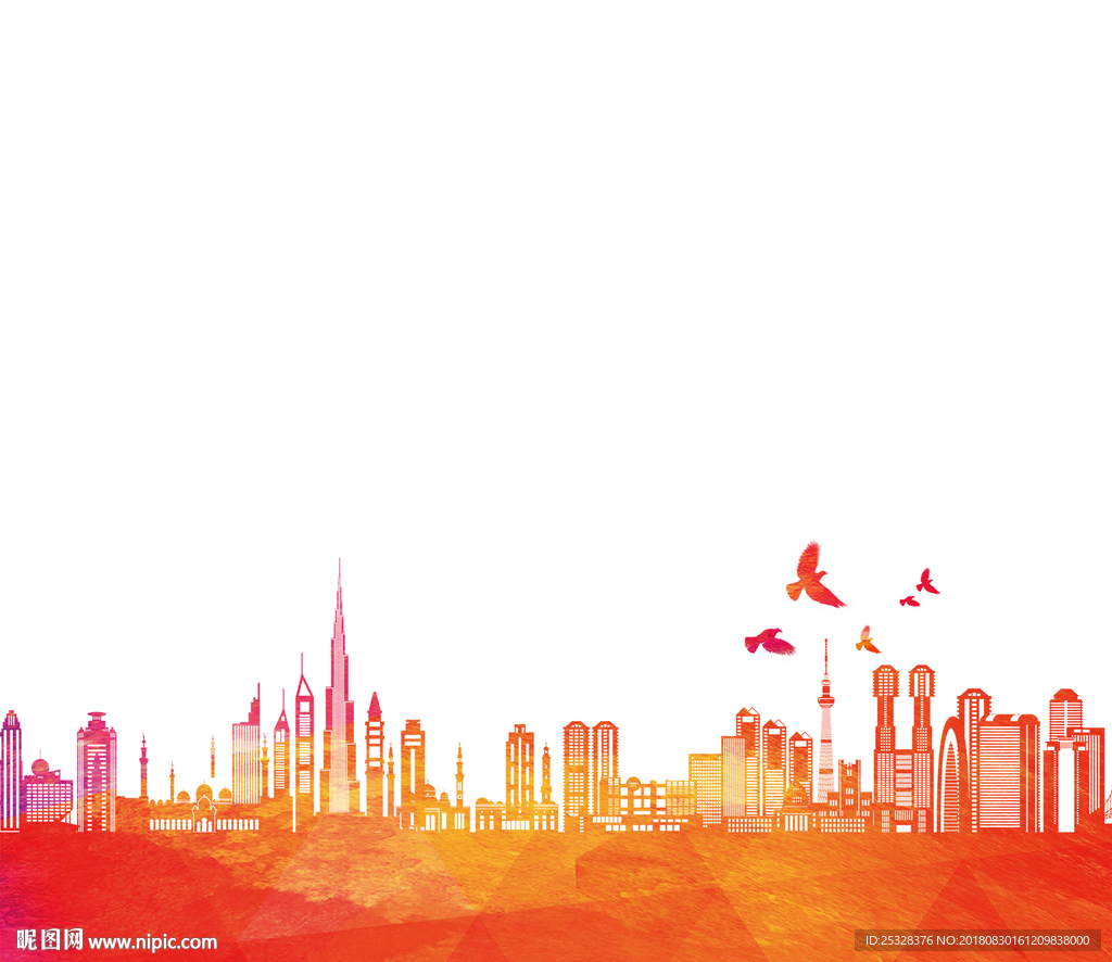 高楼水彩效果背景