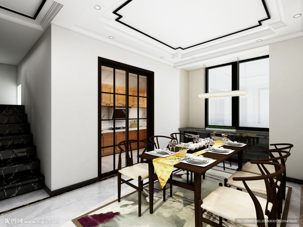 别墅新中式客餐厅装修效果图