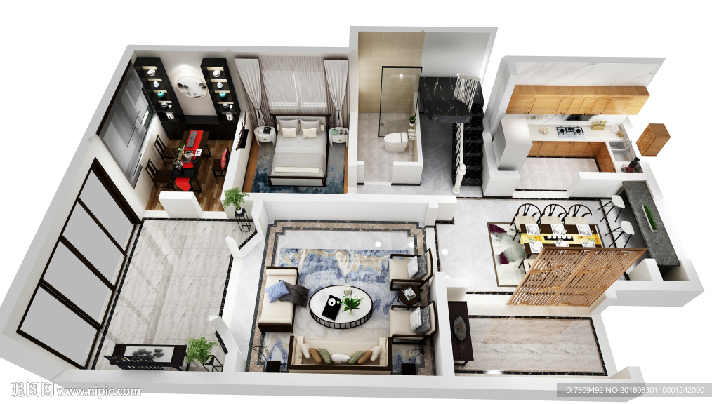 新中式装修别墅户型效果图