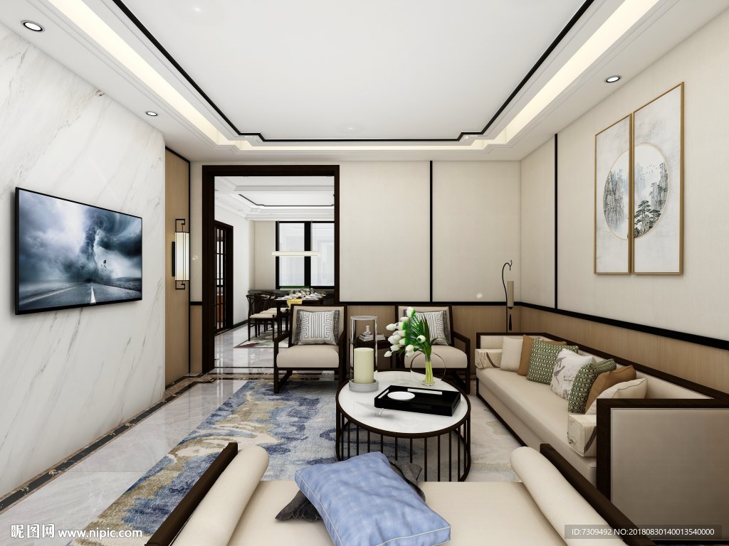 新中式简约风客厅装修效果图