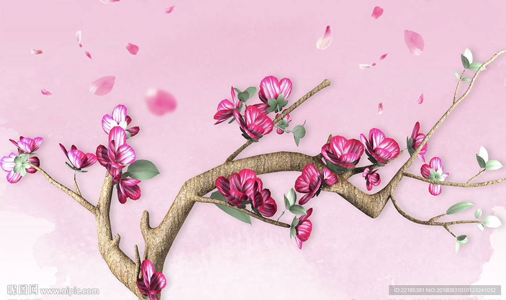 粉色唯美浮雕桃花背景墙