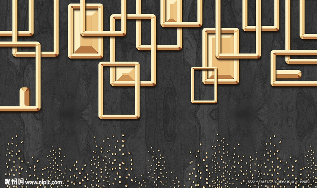 金色线条立体几何背景墙