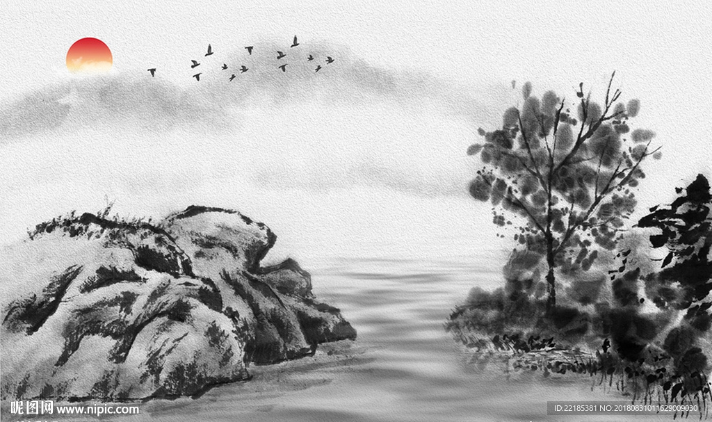山水风景水墨画背景墙