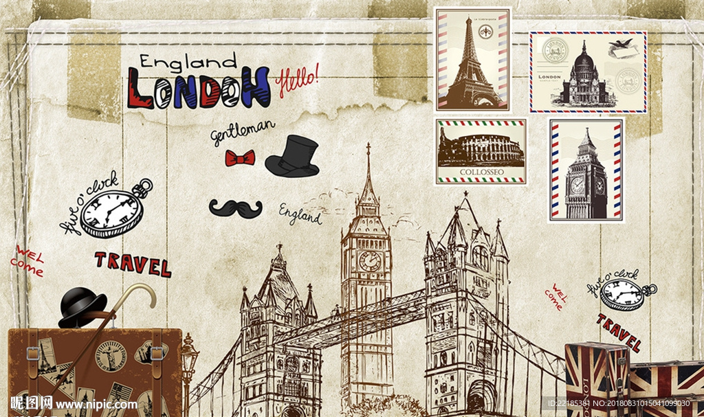 北欧复古怀旧城市背景墙