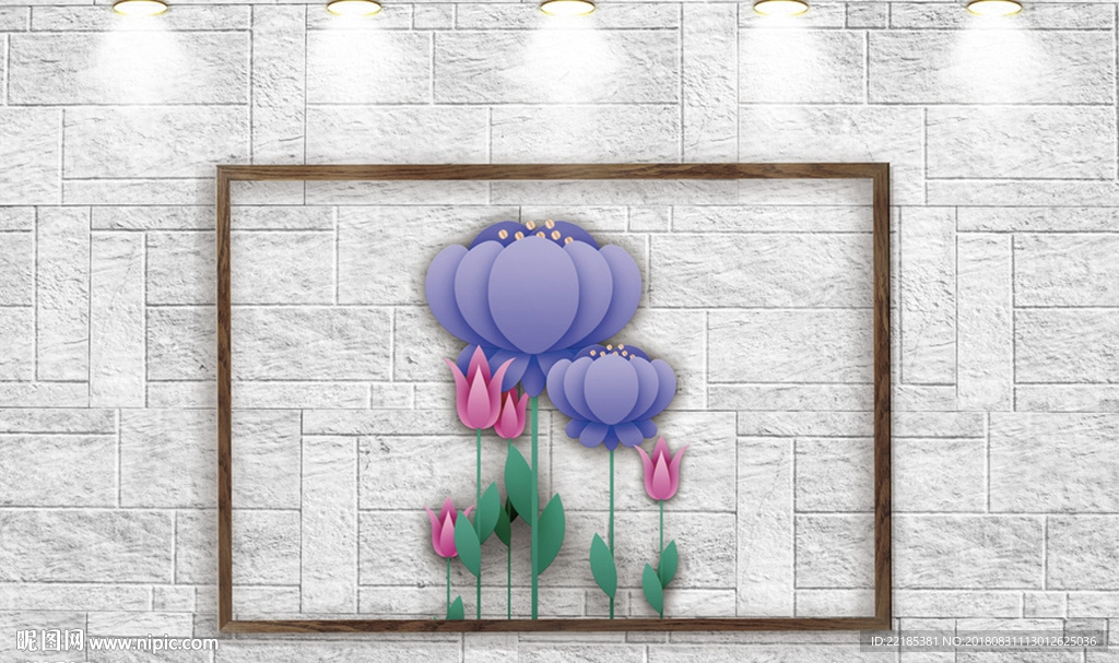 现代简约画框花朵背景墙