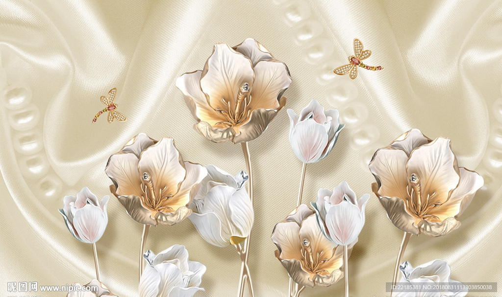 郁金香花丛珠宝背景墙