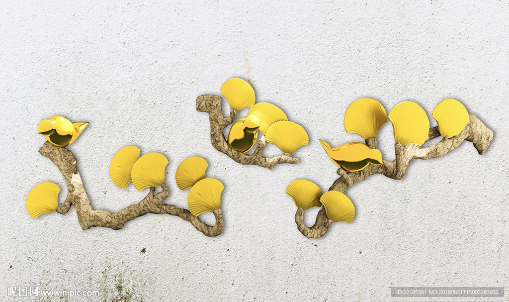 现代简约立体浮雕小鸟树枝背景墙