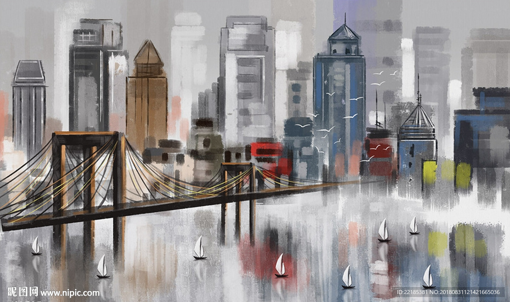 抽象城市油画背景墙