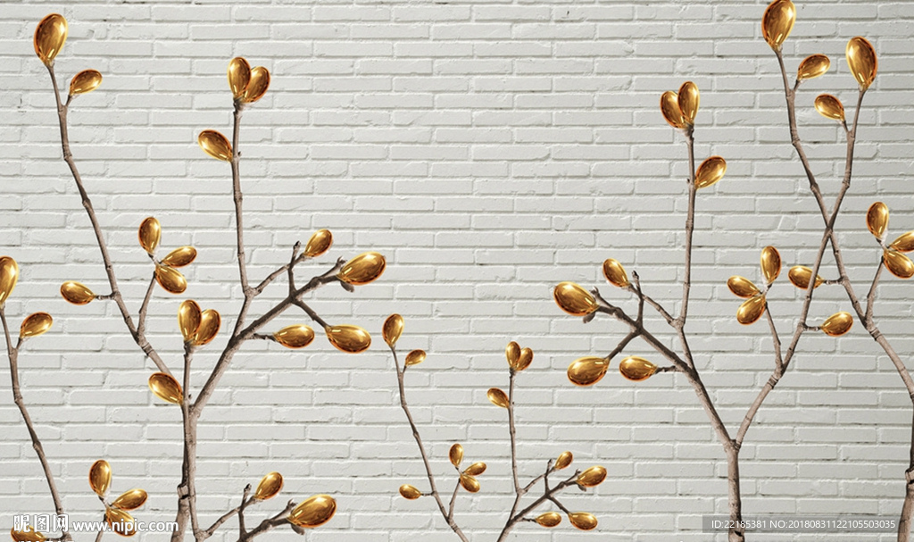 金色萌芽枝干背景墙