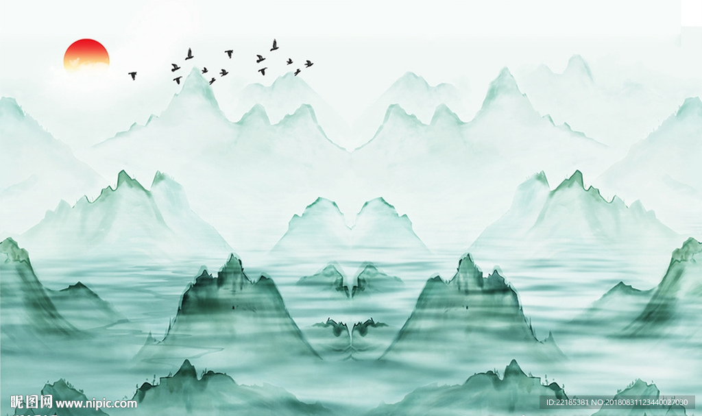 抽象意境山水风景背景墙