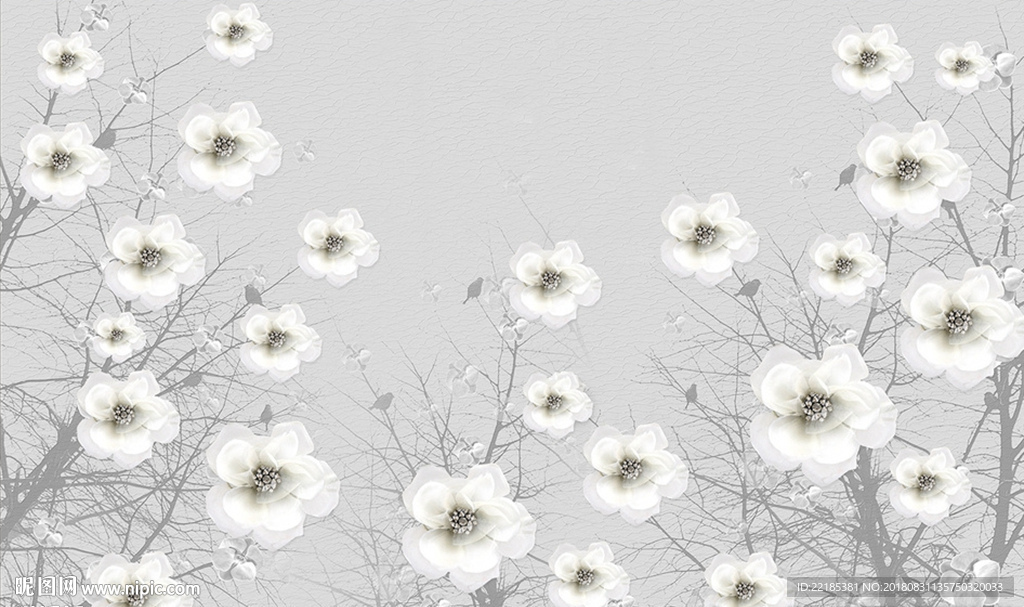 奢华白色花朵背景墙