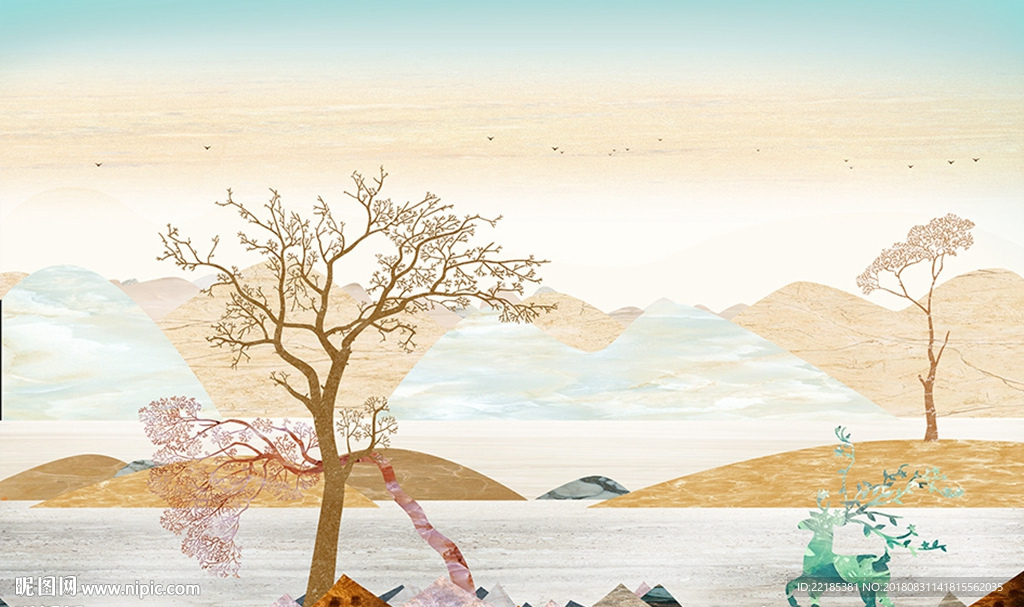 北欧风光麋鹿背景墙