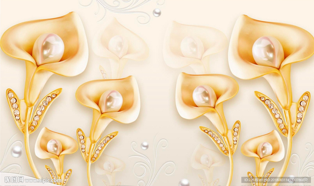 珠宝浮雕立体郁金香背景墙