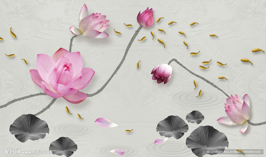 中式意境荷花背景墙