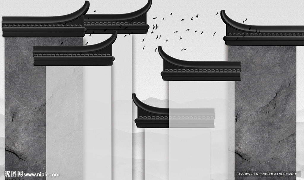 新中式徽派马头墙背景墙