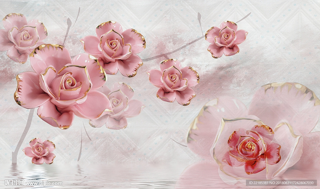 现代立体浮雕玫瑰花朵背景墙