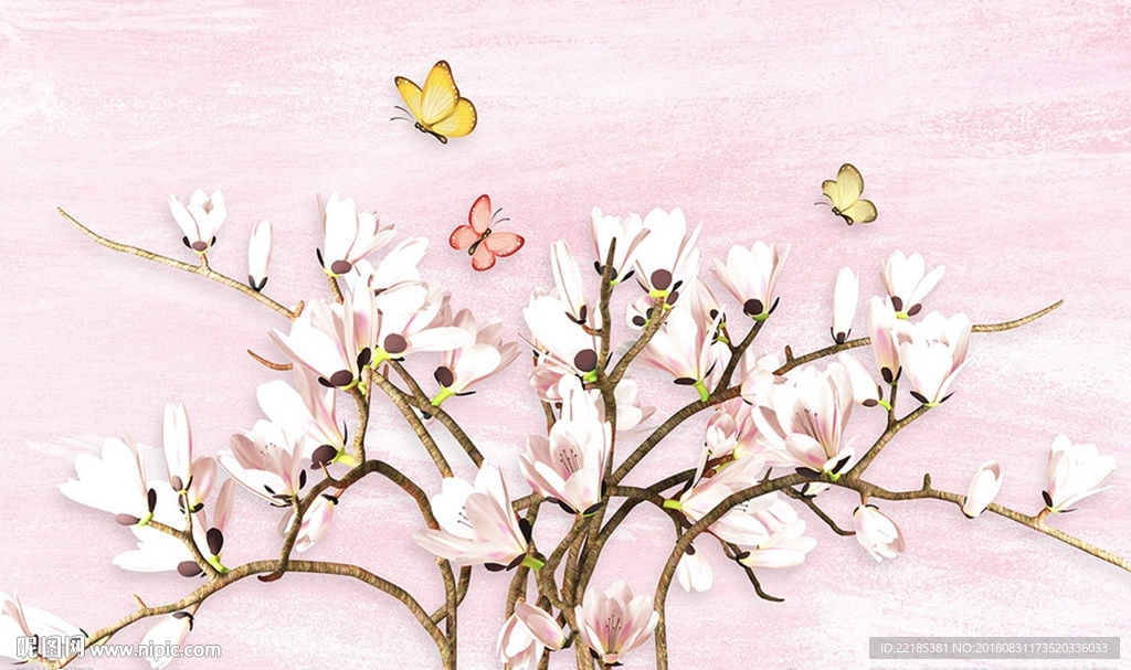 现代简约浮雕玉兰花背景墙