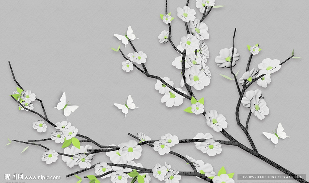 新中式树枝蝴蝶背景墙