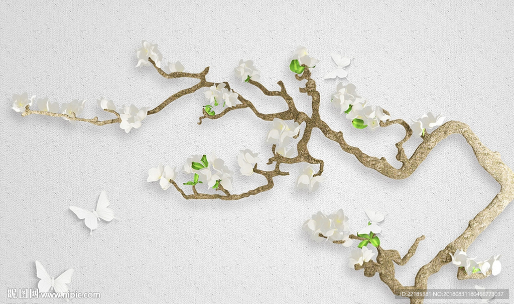 浮雕新中式树枝背景墙