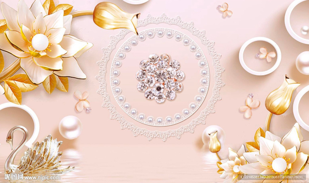 3D立体浮雕湖边荷叶背景墙