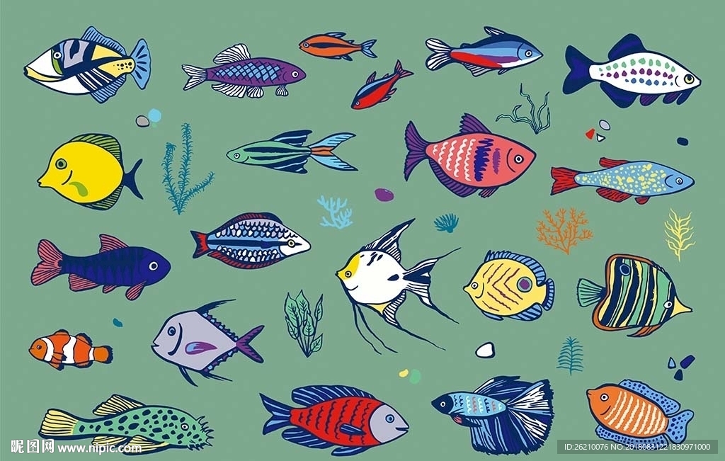 海底世界鱼类卡通背景墙