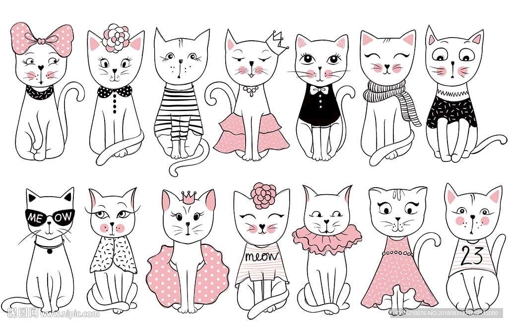 可爱猫咪女孩卡通矢量素材