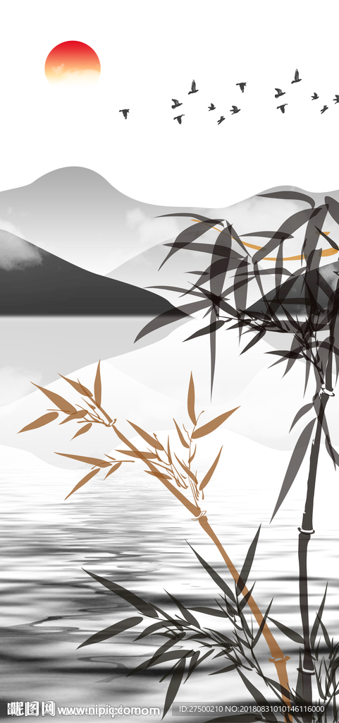 竹柳玄关画