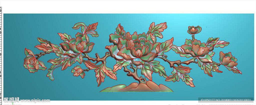 牡丹椅脑四季花围板精雕浮雕灰度