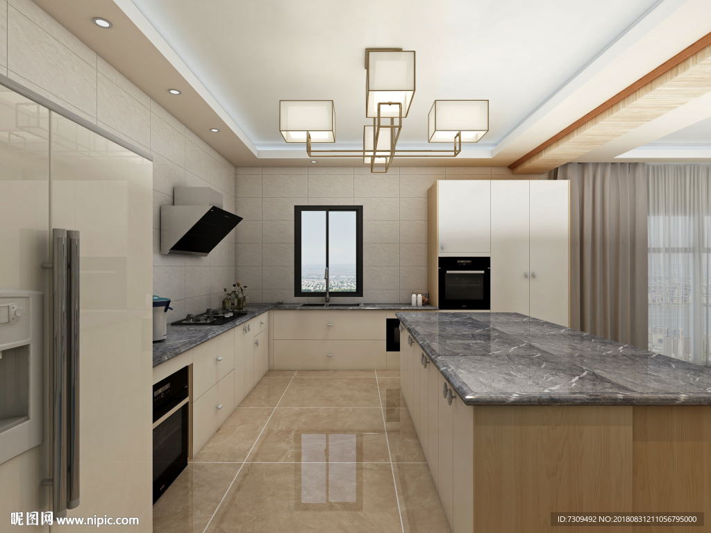 新中式家居开放式厨房装修效果图