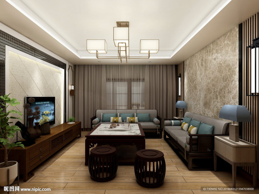 新中式家装客厅装修效果图