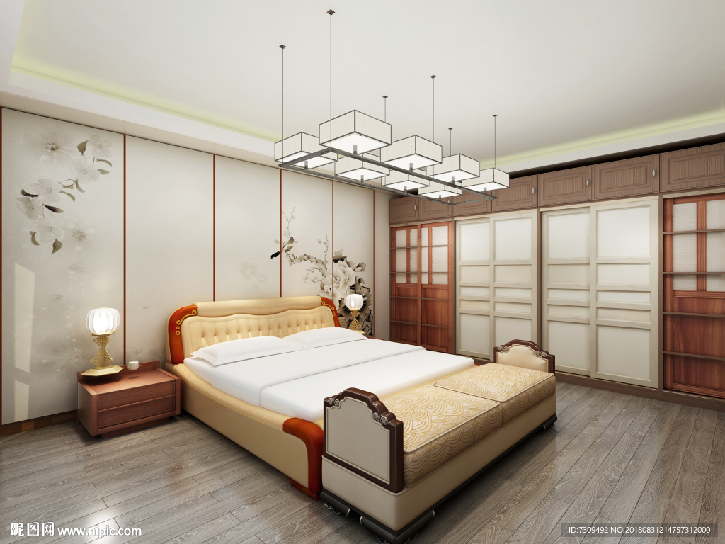 新中式家居主卧装修效果图