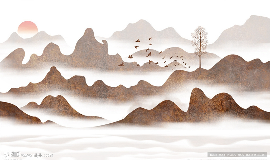 新中式水墨抽象山水背景墙