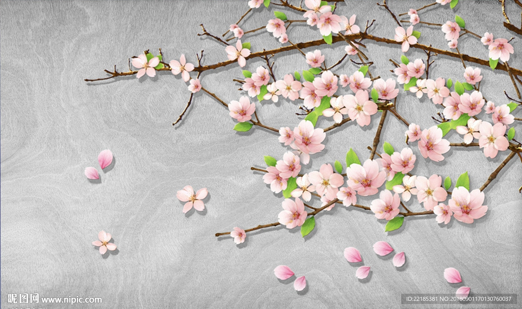 3D桃花背景墙
