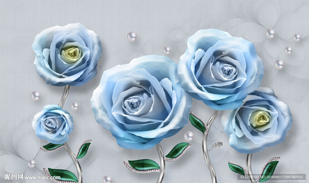 蓝色玫瑰花珠宝背景墙