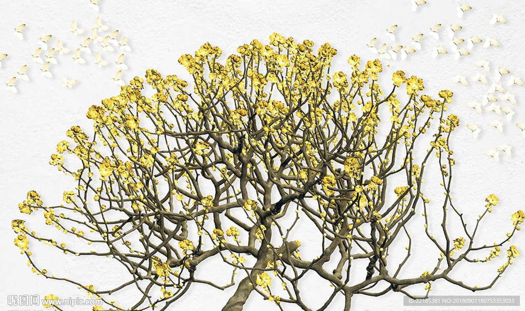 简约树枝黄色花朵背景墙
