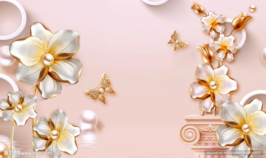 3D珠宝花卉罗马柱背景墙