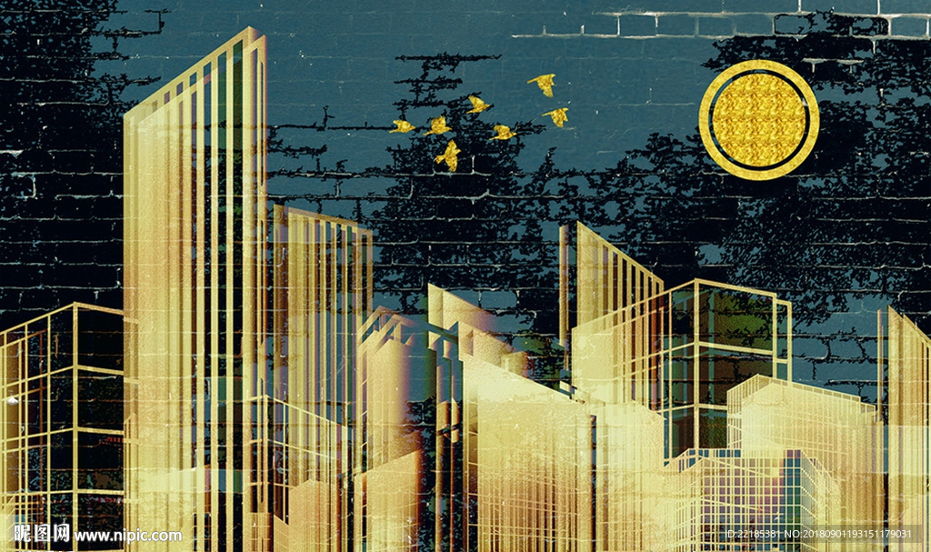 现代简约金色建筑背景墙