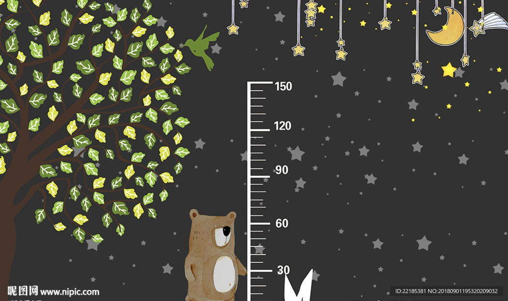 可爱小熊儿童卡通尺背景墙