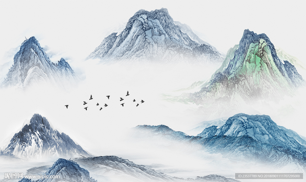 新中式远山意境背景墙装饰画